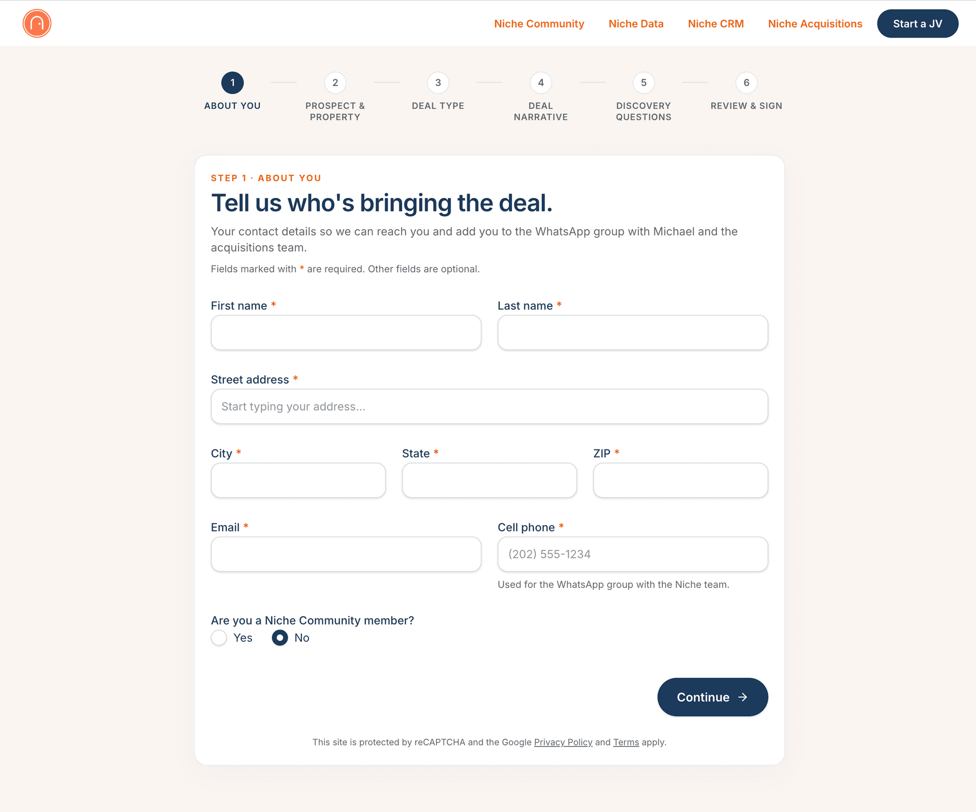 The public JV With Niche submission form